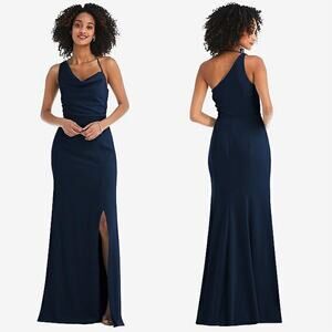 NWT AFTER SIX ONE-SHOULDER DRAPED COWL-NECK MAXI DRESS‎ style 6849 midnight 10